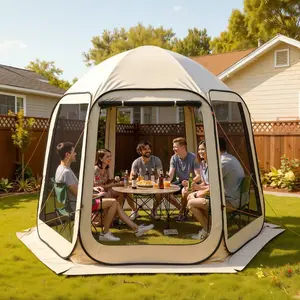 Screen House Tent, 10 X 9.2 Ft, 4-8 Person Pop Up Screen Tent, Portable Screened In Canopy With Carry Bag, Netting Sides, Ground Stakes, For Garden, Patio, Backyard, Outdoor Activities, Beige