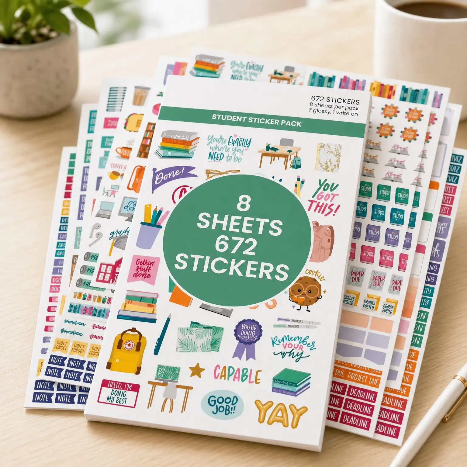 Student Planner Stickers - 8 Sheets / 672 Stickers - Essential School Themed Variety Pack for Academic Year Planning - Icons & Illustrations to Track Assignments, Exams, & More