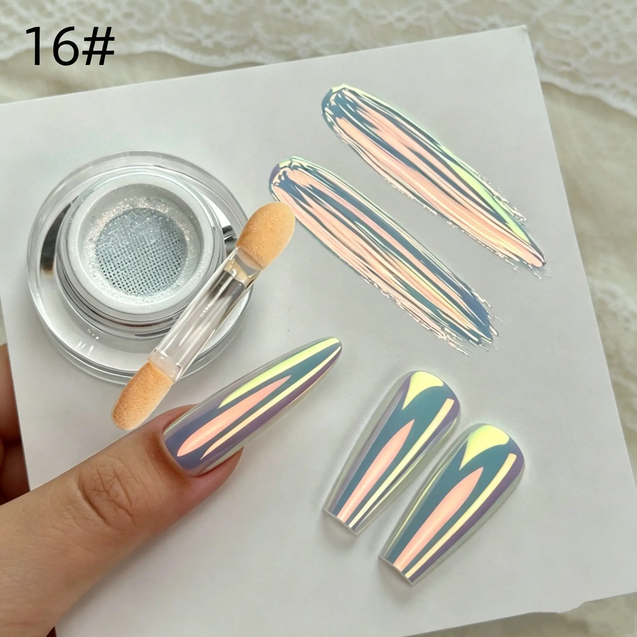 Illusion Colorful Mirror Nail Powder, Shimmer Manicure, Aurora Polarization Effect, Super Bright Rainbow Texture, Equipped With Smudge Tool, Nail Art Supplies