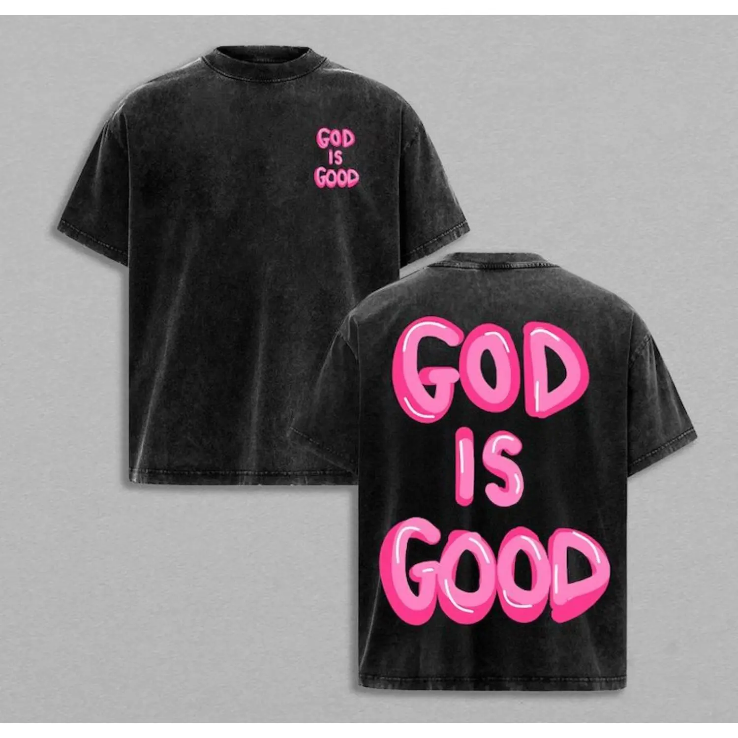 Men's Heavyweight Cotton T-Shirt, Vintage Washed "God is Good" Graphic Print, Soft Relaxed Fit Casual Christian Streetwear, Tshirt