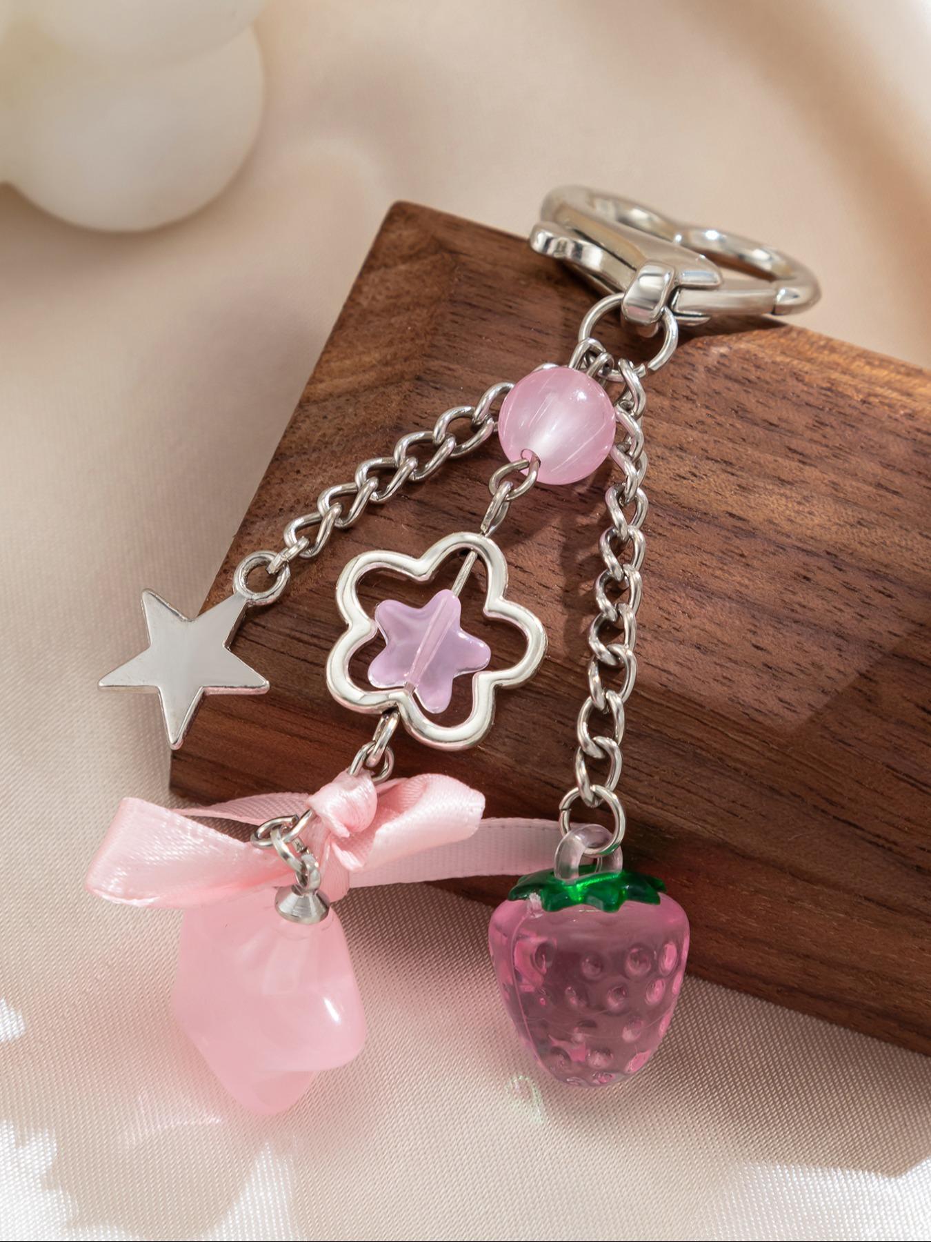 Cute Star & Strawberry & Bowknot Design Keychain, Fashionable Keychain for Women & Girls, Trendy All-match Keychain for Birthday Gift, Keychain Kawaii