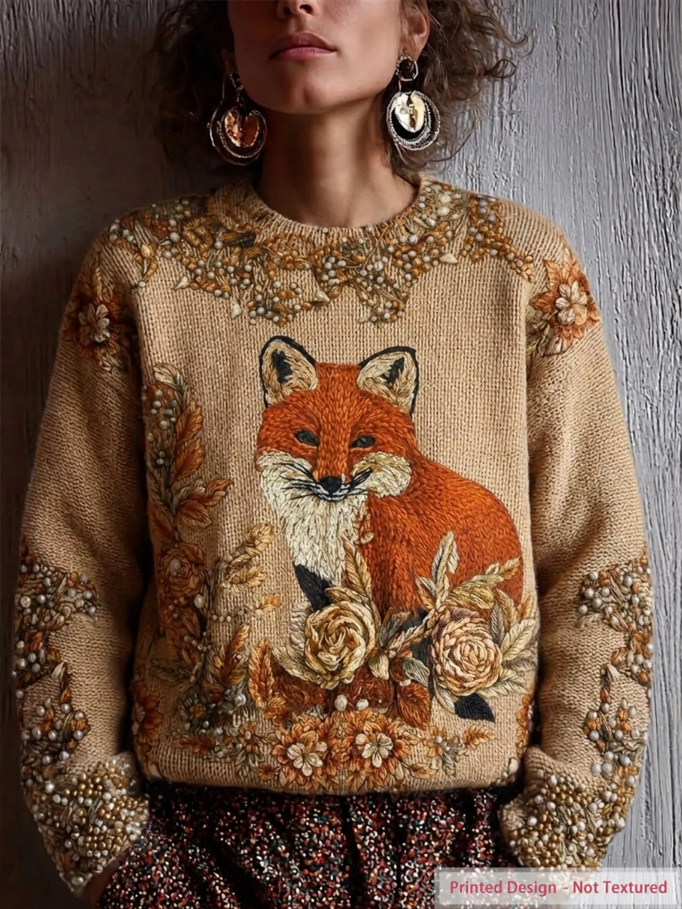 Women's Knitted Long Sleeve Round Neck Fitted Pullover, Bohemian Vintage Print, Soft Comfortable Fabric, Casual Daily Wear, All Seasons Warm Sweater, Knitwear