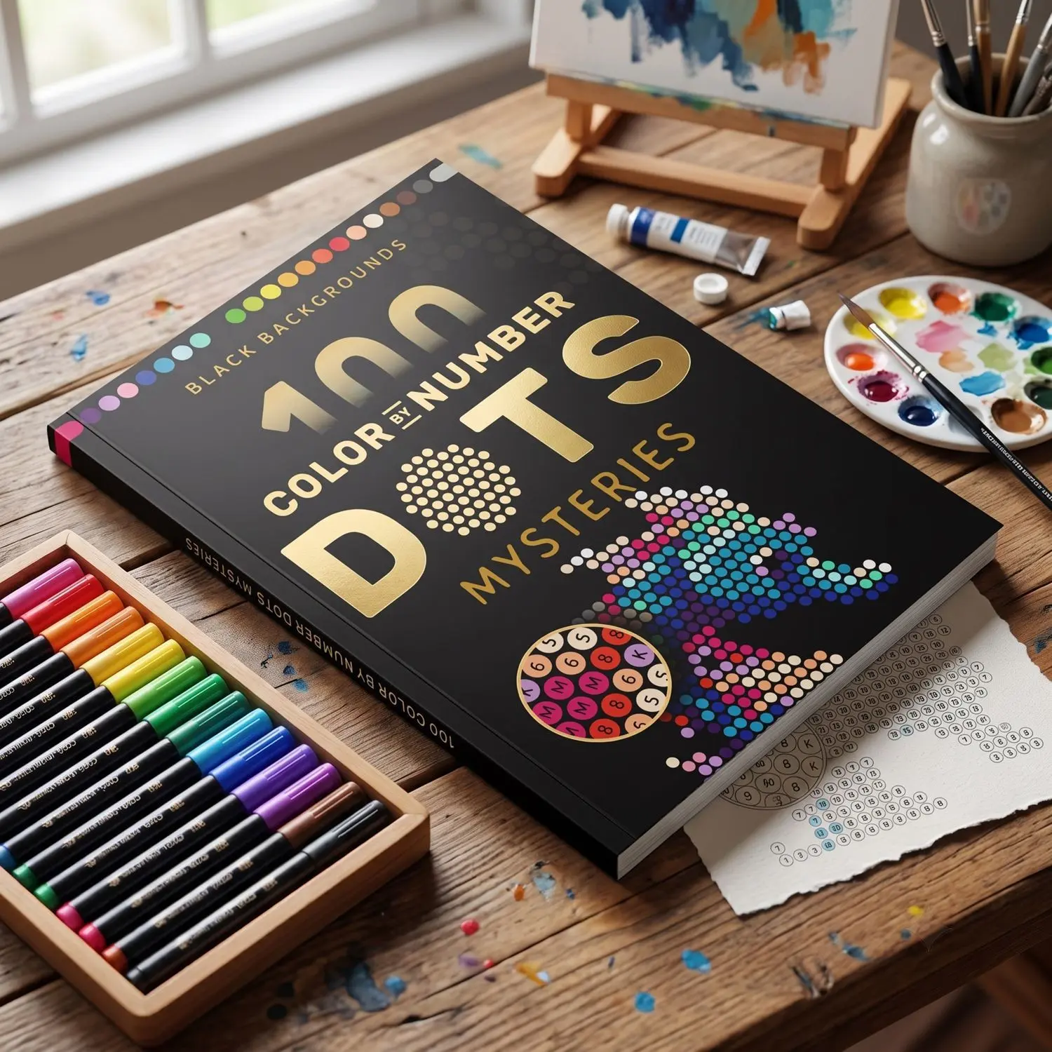 100 Color by Number Dots Mysteries Background, Engaging Puzzle Activity, Perfect for Kids & Adults, Fun Learning Tool