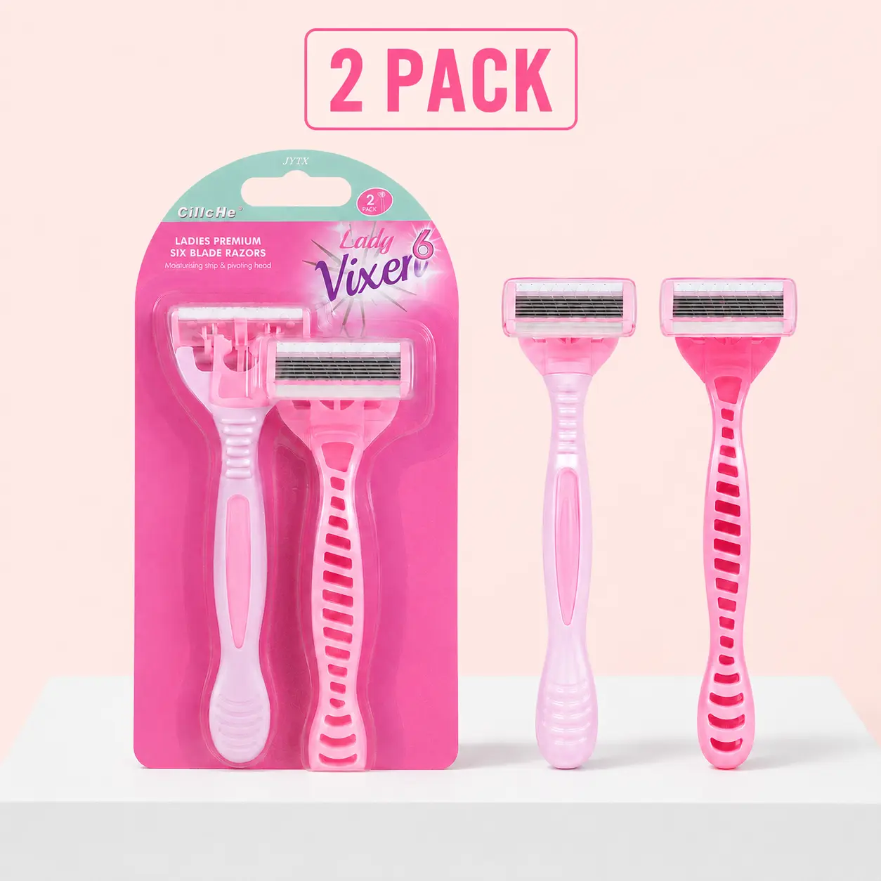 Women's Sensitive Skin Hair Removal Razors Pack (2Pcs) - 6-Layer Stainless Steel Blades, Moisturizing Aloe Gel Strip, Non-Slip Handle for Legs & Bikini Line, Outdoor Toiletry Essential, Daily, Body Care, Razors For Women, Shaving Razors