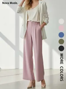 Women's Solid Color Button Fly Pants, Comfy Trousers for Daily Wear, Ladies Bottoms for All Seasons, Baggy Pants, Casual Commuter Pants, Casual Fit Trousers