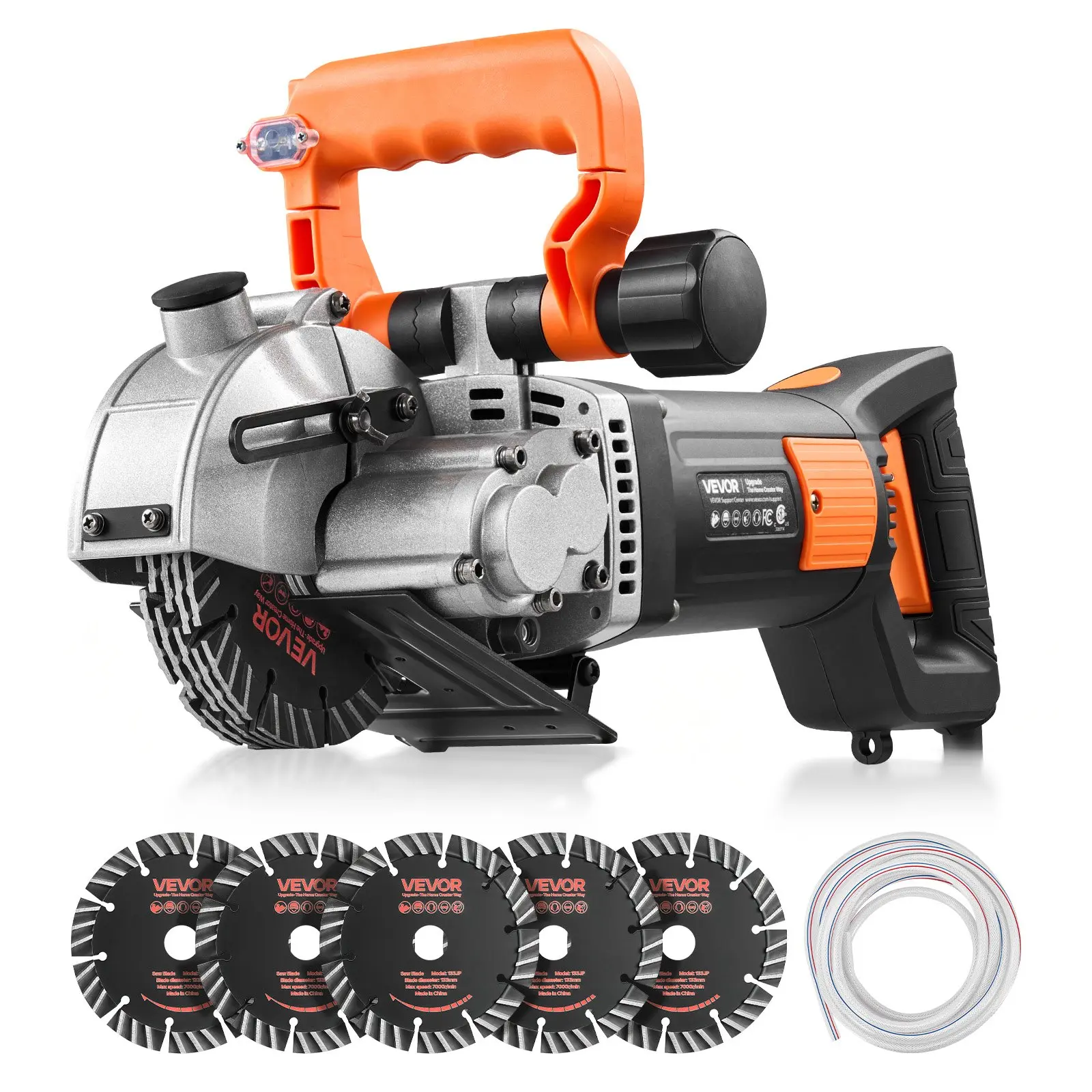 VEVOR Wall Chaser Concrete Cutting Saw, 4800W Electric Wall Groove Cutter, 6800 RPM Max Speed, KC133 Model with Guide Line Cut, 5 Blades Set, Adjustable Grip for Brick Concrete Slotting, Max Power 4800W