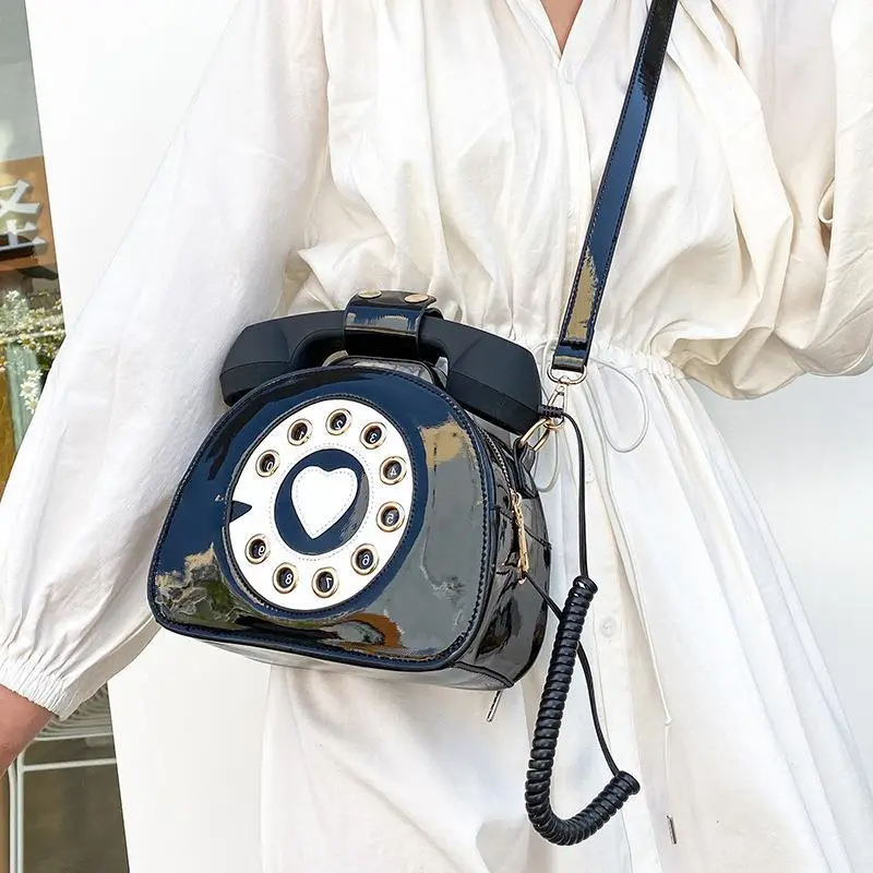 Women's Creative Shoulder Bag Telephone Shaped Crossbody Bag Retro PU Leather Designer Sweet Girl Phone Purses and Small Handbag