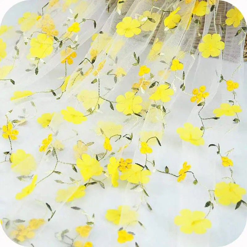 Polyester Lightweight Modern Flat-Weave Floral Embroidered Tulle Fabric, Sheer Mesh for Wedding Dresses, DIY Crafts
