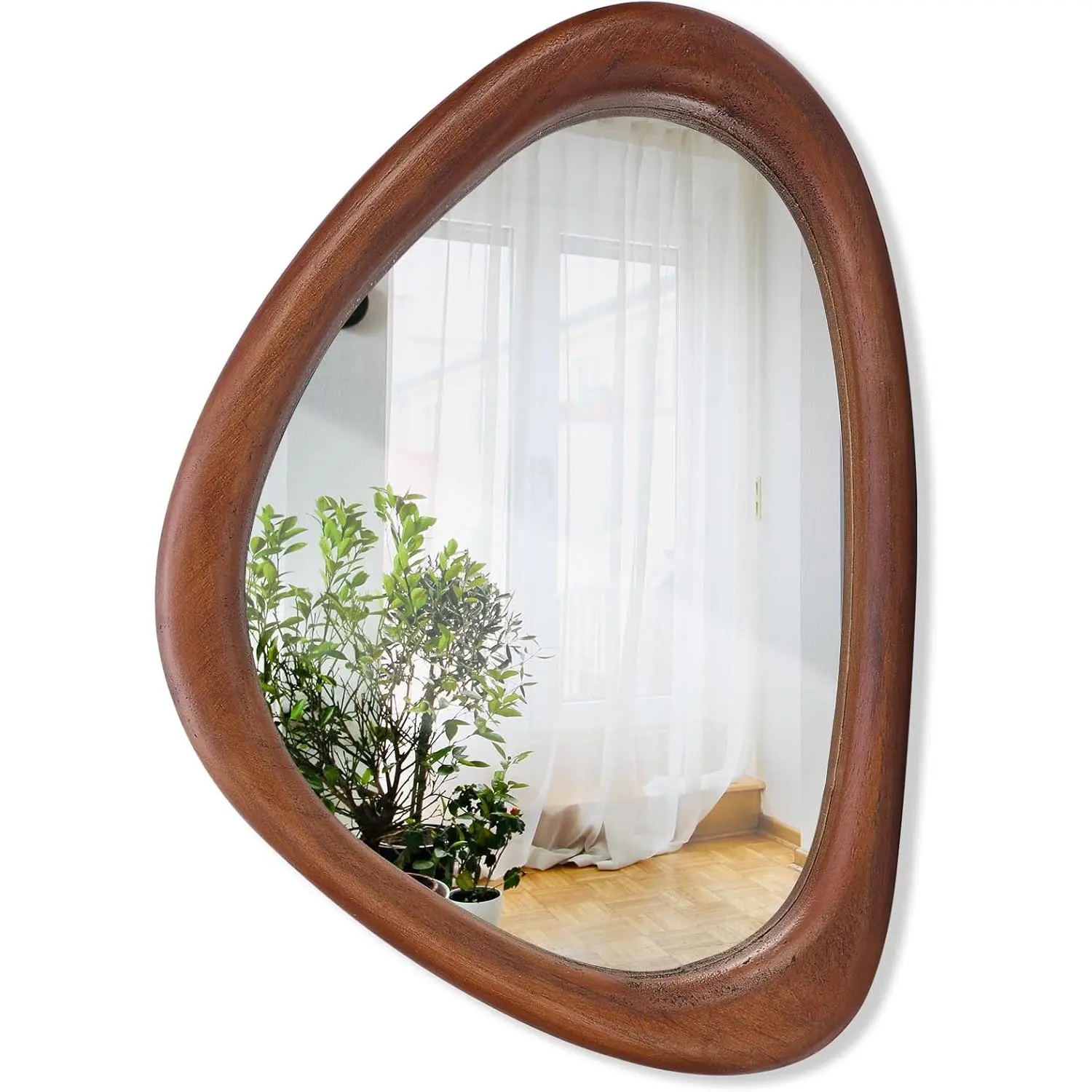 MAGFLERUM Irregular Wall Mirror, 15 * 10 inch Asymmetrical Wood Mirrors, Small Wall Mirror, Hanging Vertically and Horizontally.Mirrors for Wall Decor (Black Walnut)