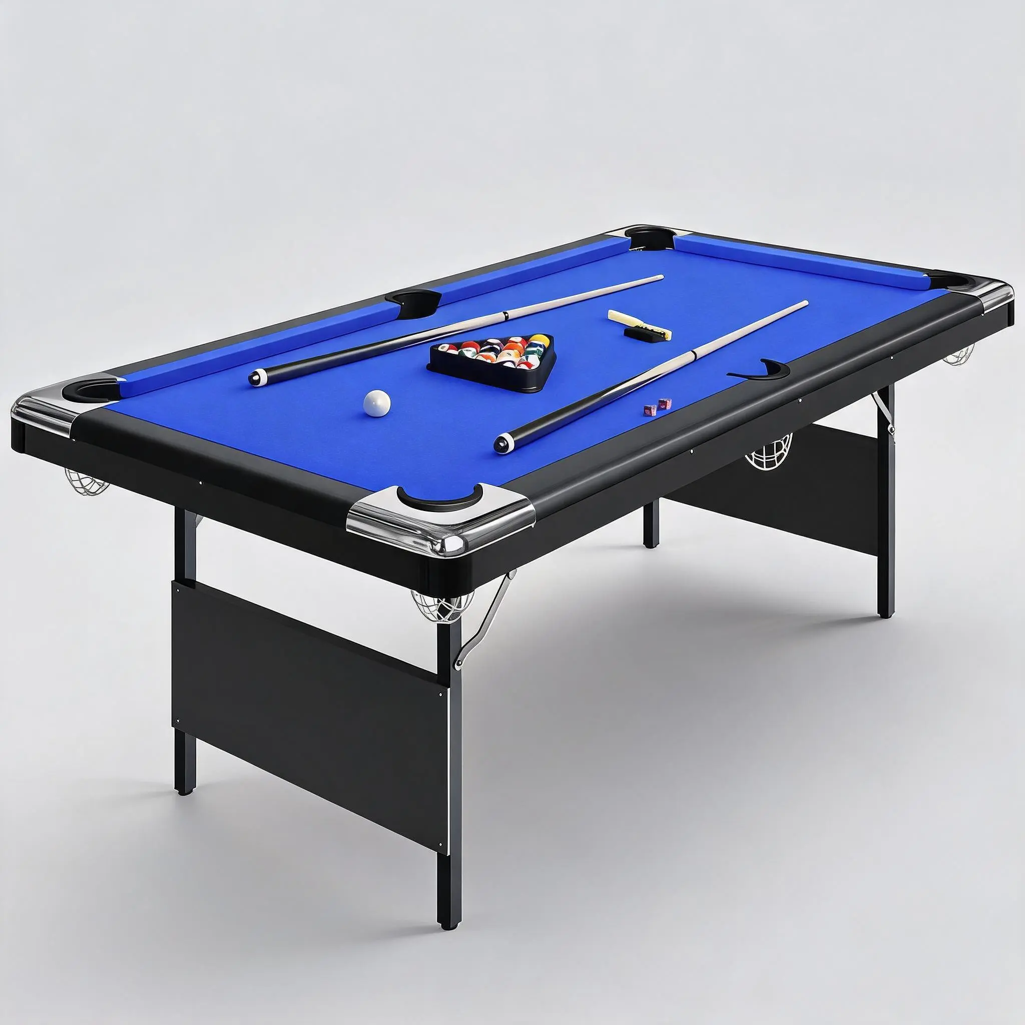 Folding Pool Table Set, 6/7 ft Portable Billiard Table with Space-Saving Foldaway Design, Steel Frame, Felt Top, Includes Balls, 2 Cues, Chalk & Brush - 6/7FT