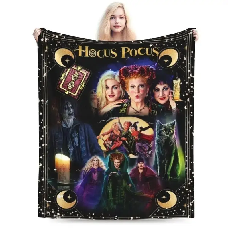 Hocus Pocus Cozy Micro Fleece Blanket Throw - Ultra-Soft Lightweight Versatile Blanket for Kids and Adults, All-Season Bedding for Home Couch Bed Relaxation Use, Halloween Witch Movie Night Gift
