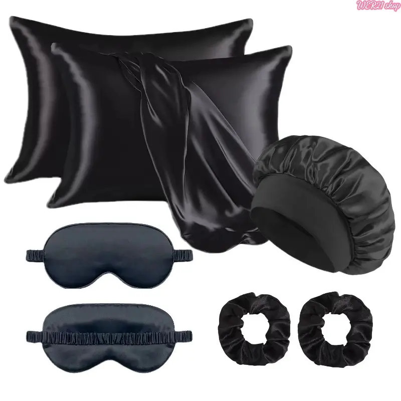 6pcs Satin Silk Hair Care Set, Pillowcase + Satin Bonnet + Hair Band, Anti-Frizz, Heatless Styling Tool, Suitable for Curly Long Hair