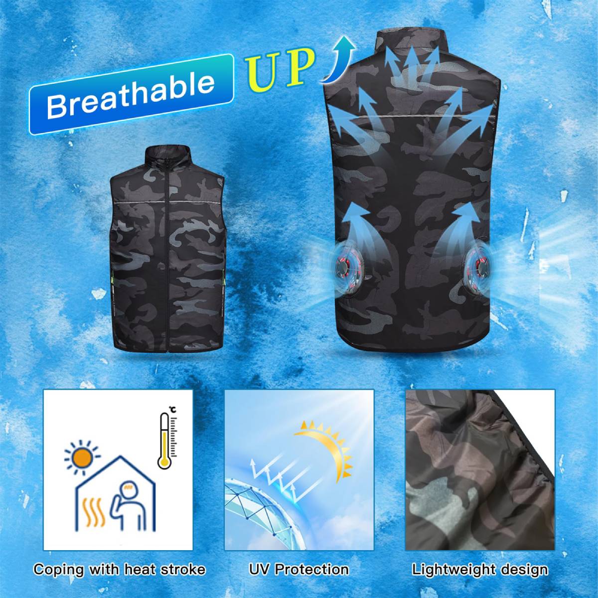 Men's Cooling Smart Camouflage Vest with Fans, Breathable Outdoor Jacket for Work, Rechargeable Air Conditioning Apparel, Menswear