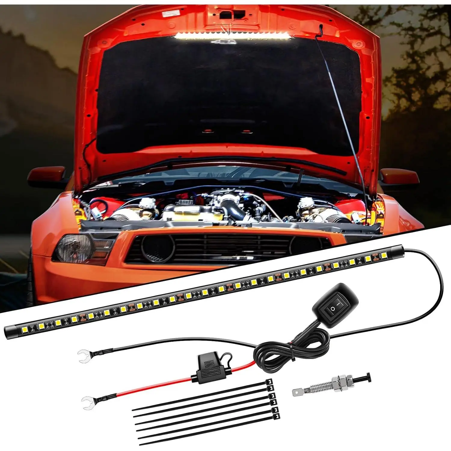 Nilight 21-LED Waterproof Under Hood Light Strip with On/Off Switch, Blade Fuse, Sticky Tape, 40cm Silicone Tube, Auto Toggle – 12V White Engine Bay Repair Work Light for Cars Trucks SUV