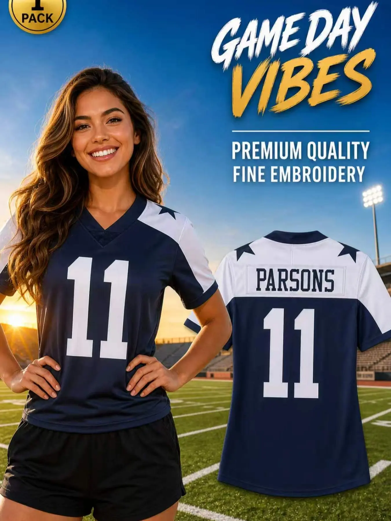 Women Embroidered 11 Rugby Jersey, Classic V Neck Short Sleeve Football Uniform with Star Detail, Casual Sports Tee for Daily Wear Game Day Party
