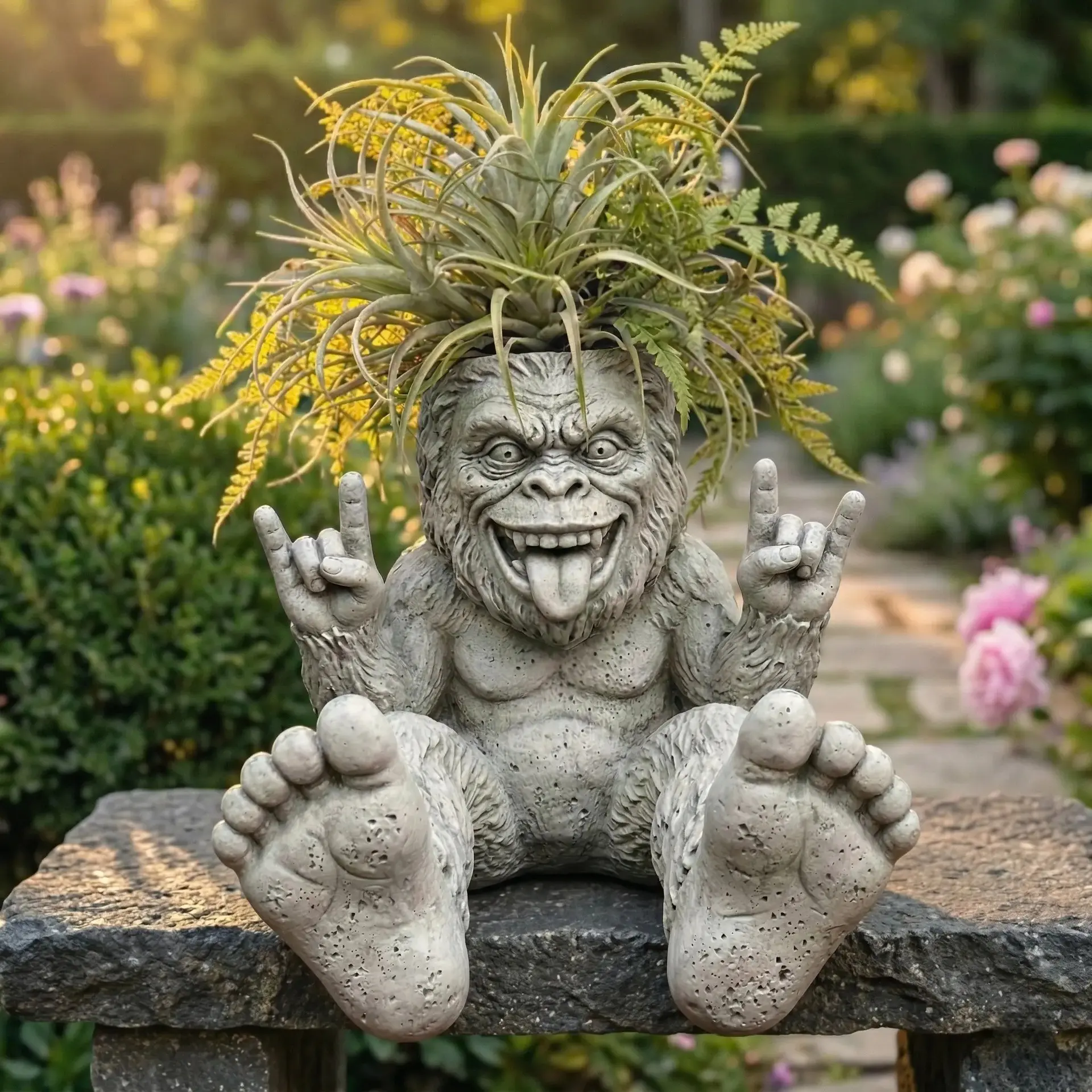 Cross-Border Bigfoot Rock On: Rebel Garden Planter, Outdoor Courtyard Decorative Pot, Funny Gorilla Animal Flowerpot Ornament, Unique Pots, Outdoor Plant Pots