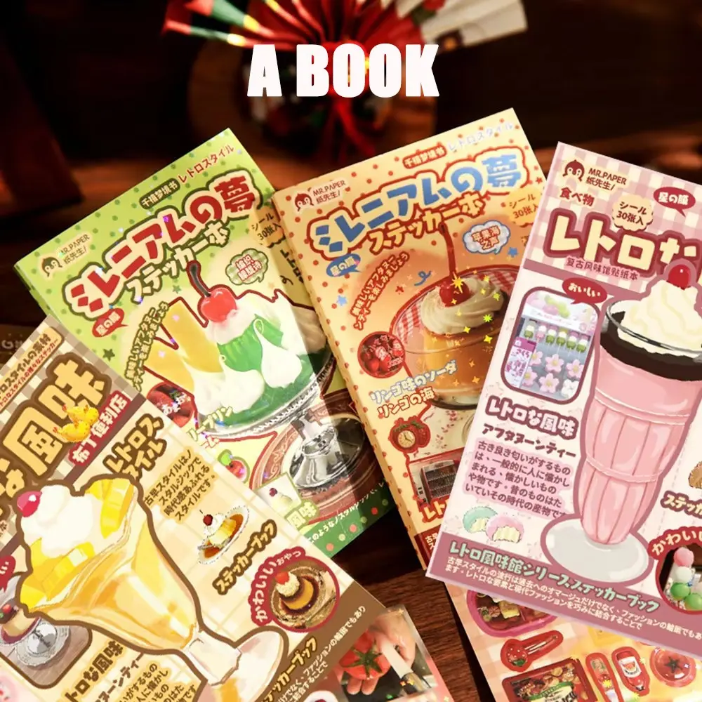 30pcs Stickers Book Kawaii Japanese Style Glitter Film Die-cutting Sticker Book Diy Handmade Scrapbook Aesthetic Stationery