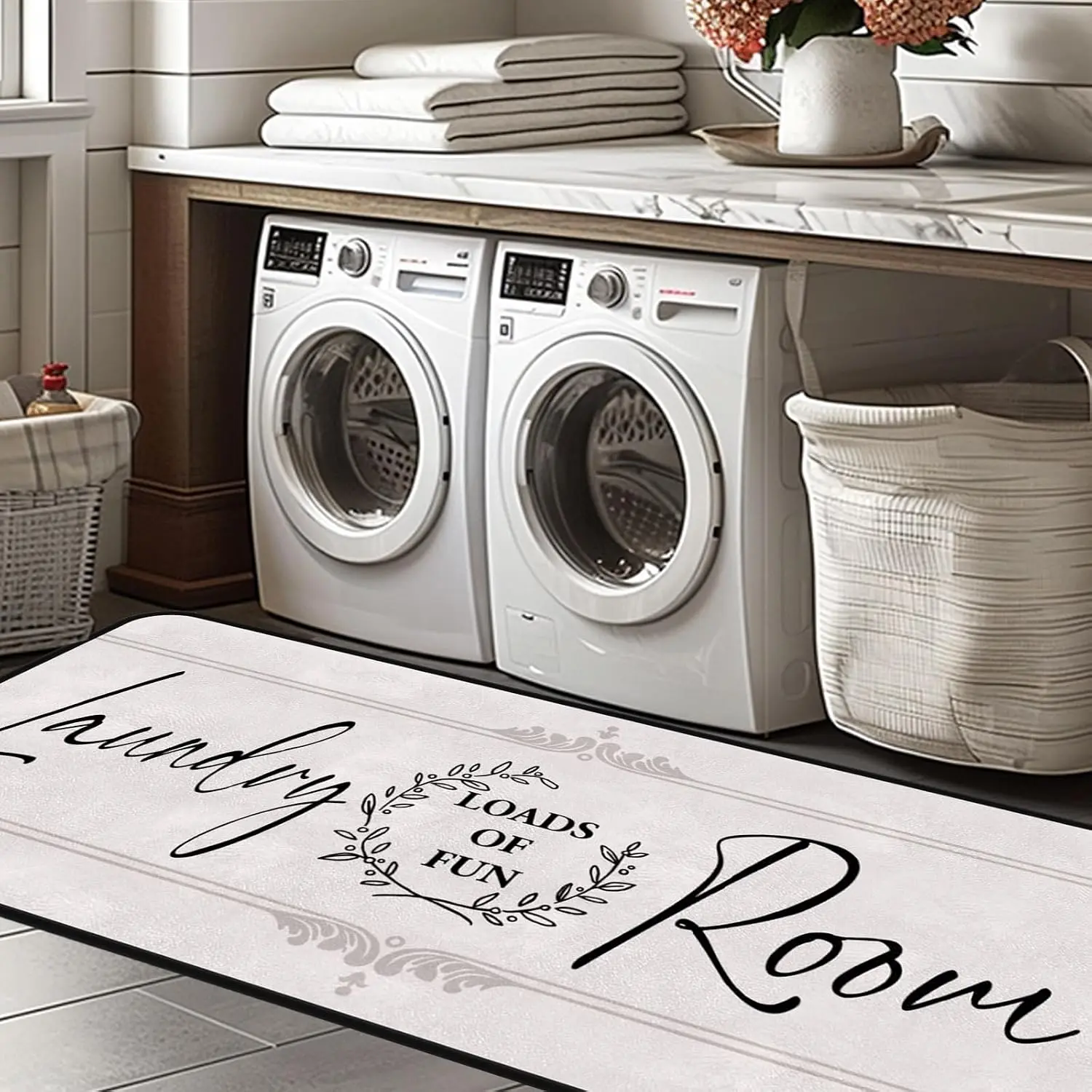 Laundry Room Rug Runner Non Slip  Mats Organization and Washable Floor Long Rugs for Laundry Room Accessories Mudroom Kitchen Bathroom Area Rugs Decor,1'8" x 3'11" Grey