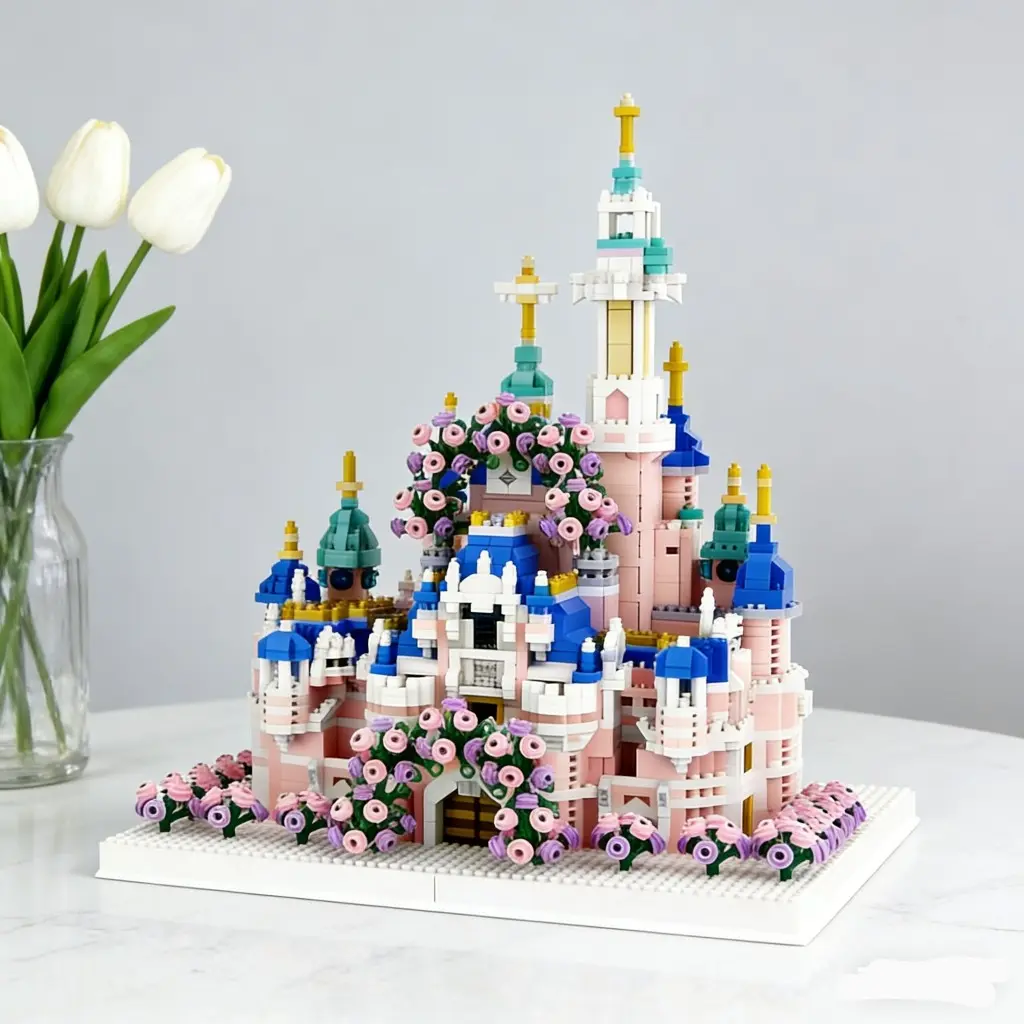 Castle Building Blocks Set, Detailed Micro Particles, Secure Fit, Add LED Lights, Create European Fairy Tale Town Sandbox