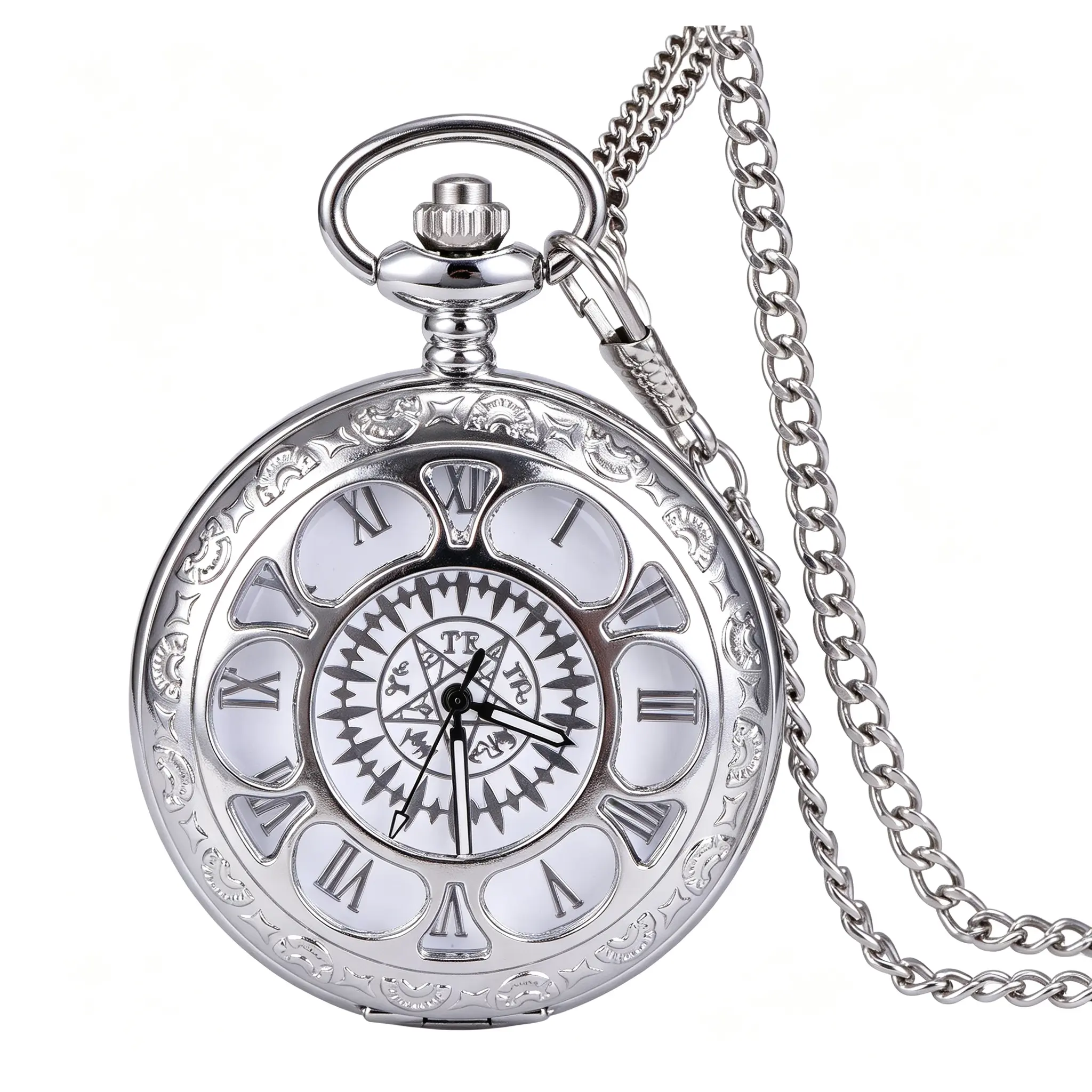 Unisex Quartz Pocket Watch, Alloy Case, Silver Tone Round Dial, Simple Style, Everyday Use Essential for Casual Wear, Unisex Wear