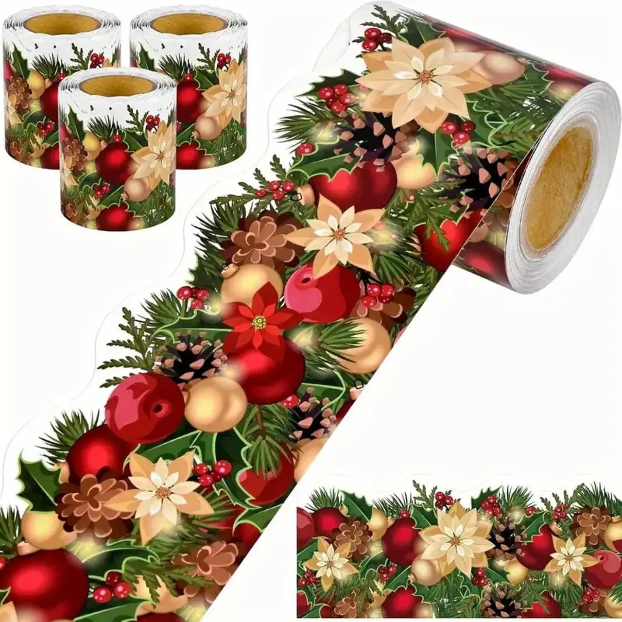 1/3pcs Christmas Decorative Paper Roll Set, waterproof durable paper ribbon with easy-cut design for creating festive decorations, ideal for Christmas classroom, home and office decor, gift wrapping and holiday DIY crafts