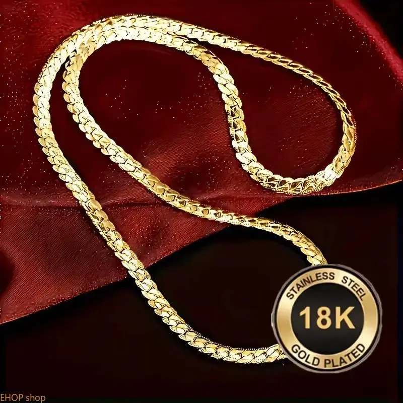 Necklace and Bracelet Set 18K Golden Plated - Fashionable Elegant Unisex Necklace, Perfect Engagement Wedding Gift, Anniversary Present, Trendy Accessory, Modern Design, Durable Material, Valentine'S Day Gift