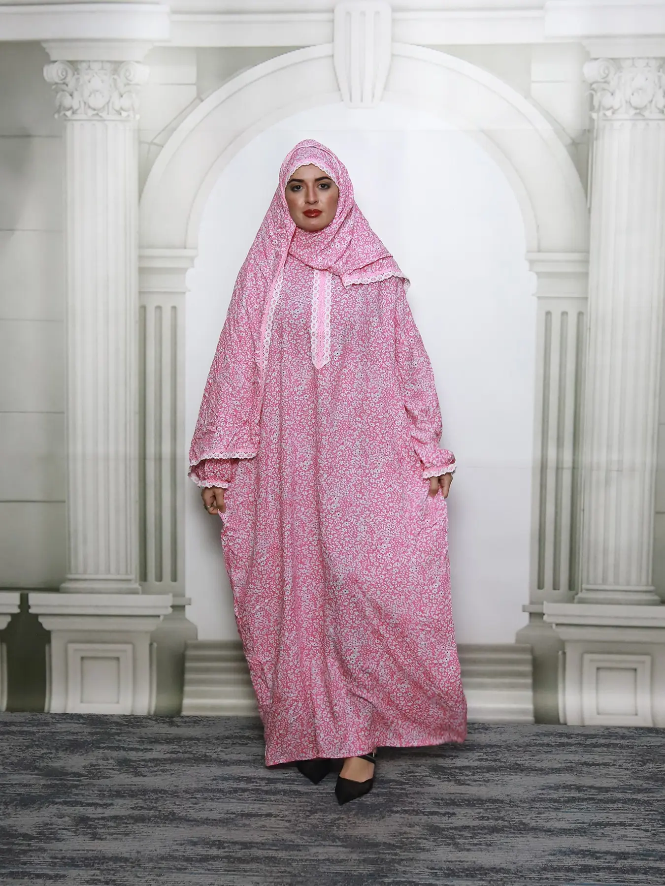Middle Eastern Women's Scarf-Style Prayer Robe, Long Loose Comfortable Printed Dress, Elegant Floral Trim Design, Modest Clothes, Perfect for Daily Wear, Clothing, Modesty, For Muslim