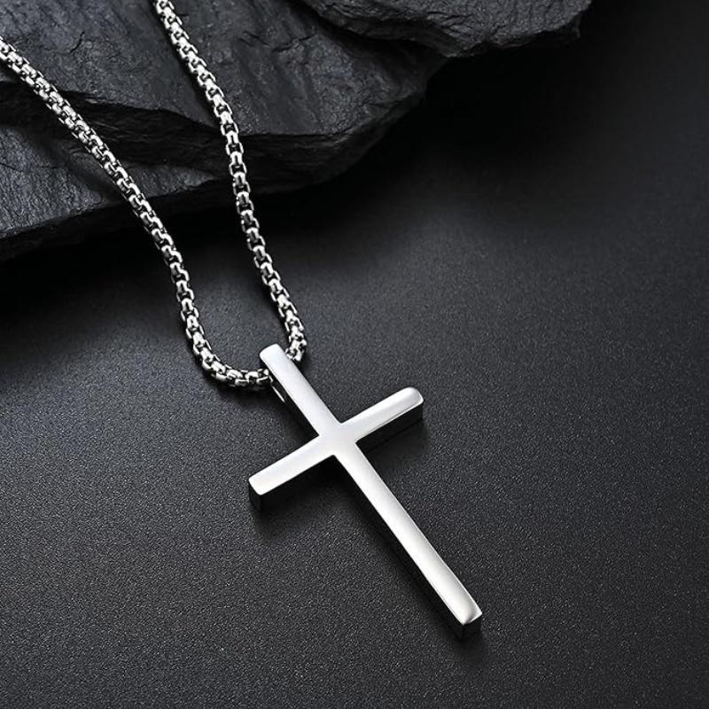 Cross Necklace for Men , Mens Necklace Waterproof Cross Pendant, Silver Chain Confirmation Gift for Him, Christian Catholic, Philippians 4:13 Christian Cross Stainless Steel Necklaces for Men I Can Do All Things