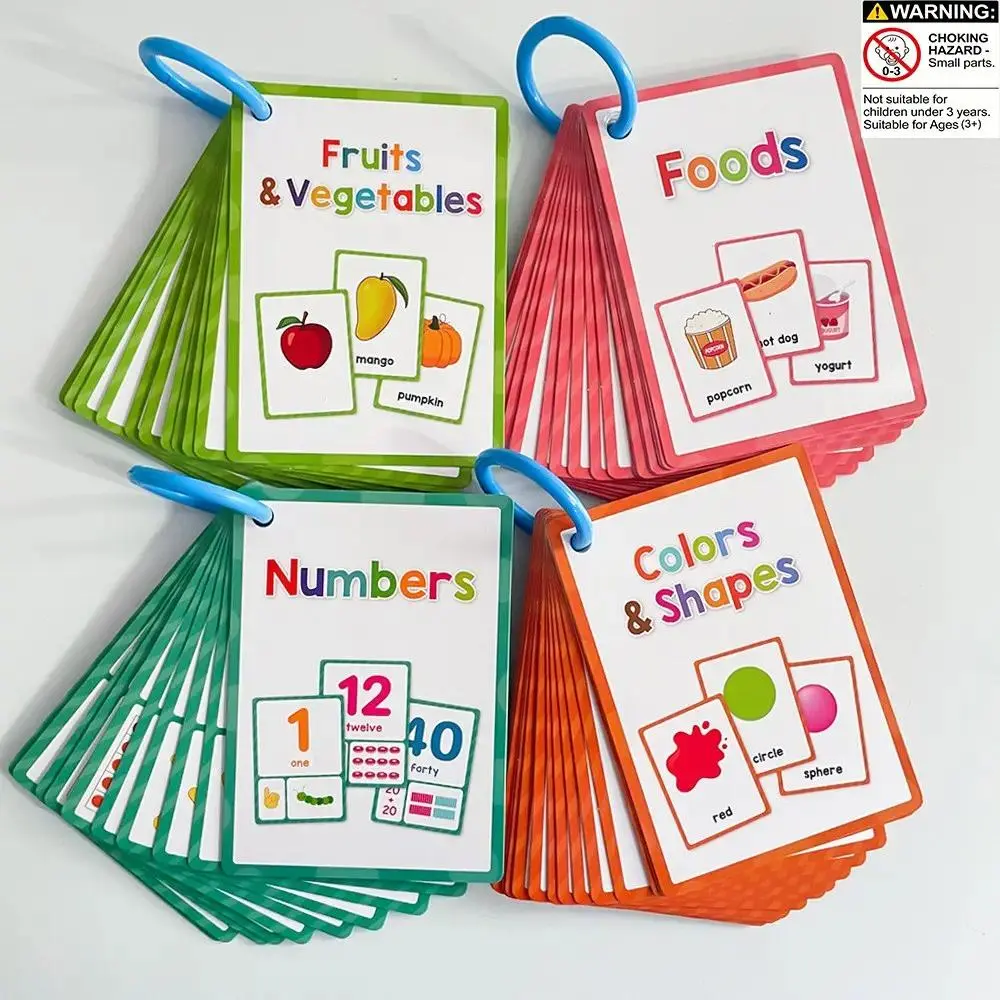 [Back To ShcoolEducational Flash Card, Toddler Flash Cards, 4 Counts/set Colorful Fruit & Vegetable & Number & Shape Card, Learning Card for Kids, Educational Toy for Kids, Preschool Learning Tool  (Colours and details are random) Visual Stimulation Cards