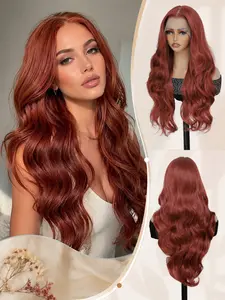 13x6 HD Transparent Lace Front Synthetic Wig, 26-Inch Auburn Water Wave Wig, Pre-Cut HD Lace, Pre-Plucked Natural Hairline, Realistic and Comfortable, Perfect for Daily Wear, Parties, Festivals, and Cosplay