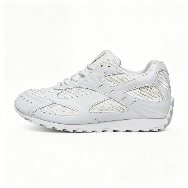 All White Breathable Mesh Retro Lace Up Sneakers Unisex Casual Street Running Trainers Keywords: lightweight treaded sole sneakers, summer breathable athletic shoes