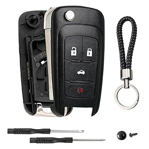 4 Button Key Fob Keyless Entry Remote Shell Case Replacement for Chevy Cruze Equinox Camaro Impala Malibu Sonic Buick Regal Verano Encore Lacrosse GMC Terrain 2010 2011 2012 2013 2014 2015 2016-2021