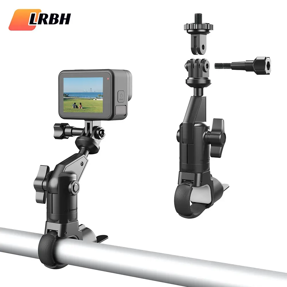 LRBH Camera Clamp Mount Bike Motorcycle Handlebar Nylon Holder, Motorcycle Accessory, Fits any shape pipes, 360 Ball Joint Bicycle Tube Bar Attach for GoPro Max Hero 12-7 Insta360 X3/X4 Ace Pro DJI Action 3/4 Osmo Pocket 3 Accessories
