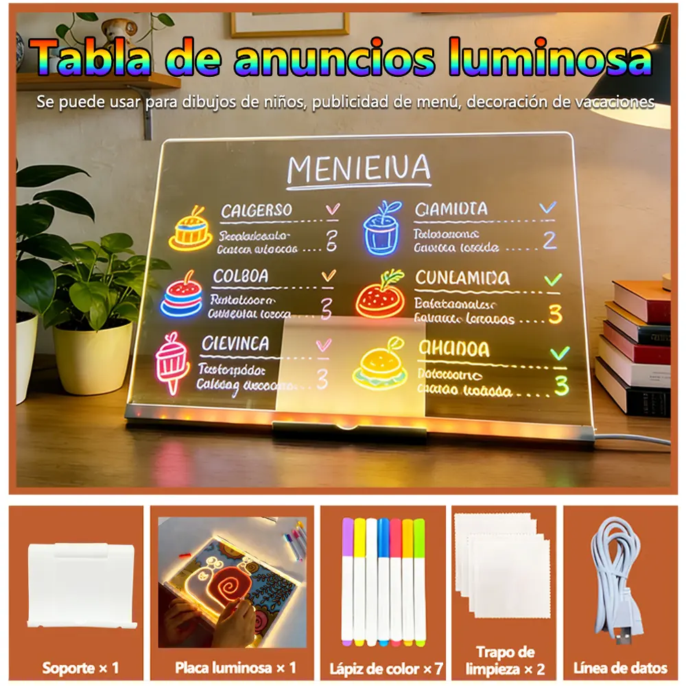 30x20cm Erasable Transparent Acrylic Luminous Drawing Board - Double-Sided Office Presentation Signboard for Decoration, DIY Gifts, Handwriting Practice