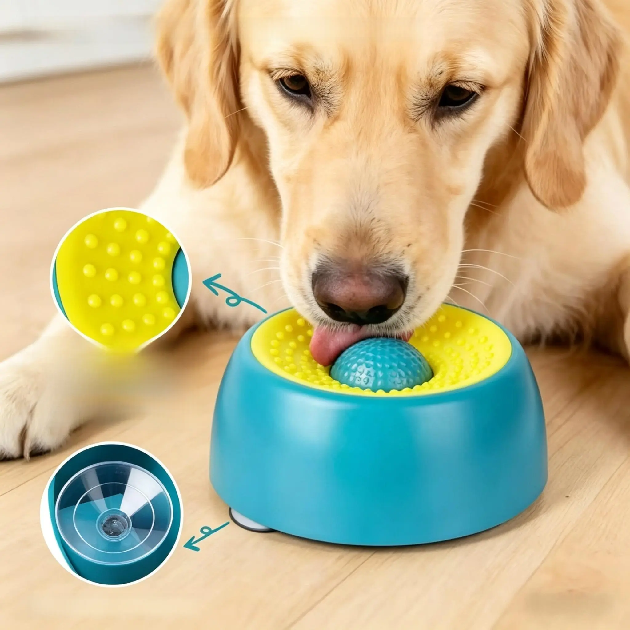 Pet Licking Mat with Suction Cups Slow Feeder Dog Bowls for Liquid Treat, [Built-in roller ball] No Spill Bone Broth Dog Lick bowl, Multi-Purpose Puppy Yogurt Feeder Bowl for All Breeds Dietary Supplement/Post-op Nutrition Feeding Self-Entertainment