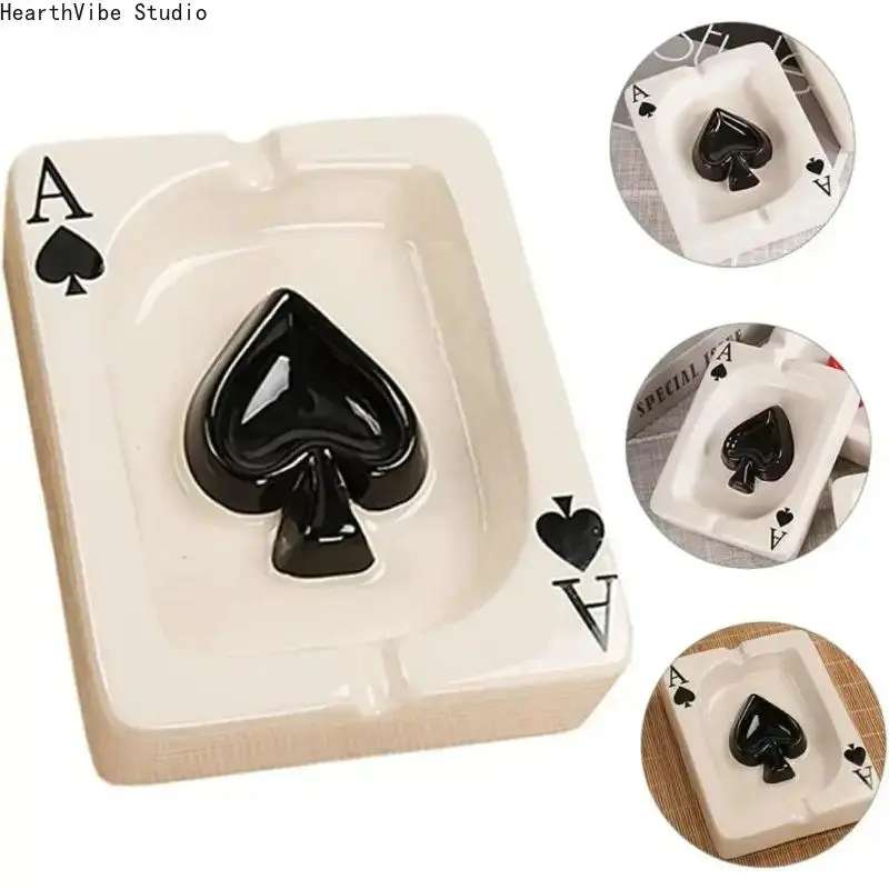 Peppy Spade-Shaped Ceramic Ashtray - Smooth Curve, Funky Aesthetic Artwork, Waterproof Outdoor Patio Desk Decoration, Unique Poker Card Design, Glamorous Gift for Boyfriend (Anniversary/Engagement), Water Proof