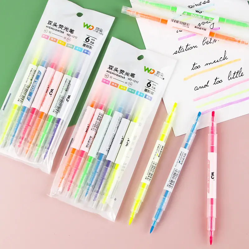 Wholesale Student Stationery Double-Headed Highlighter Set, Creative Colored Marker Pens, Multi-Color Highlighters for Students to Highlight Key Points & Journaling