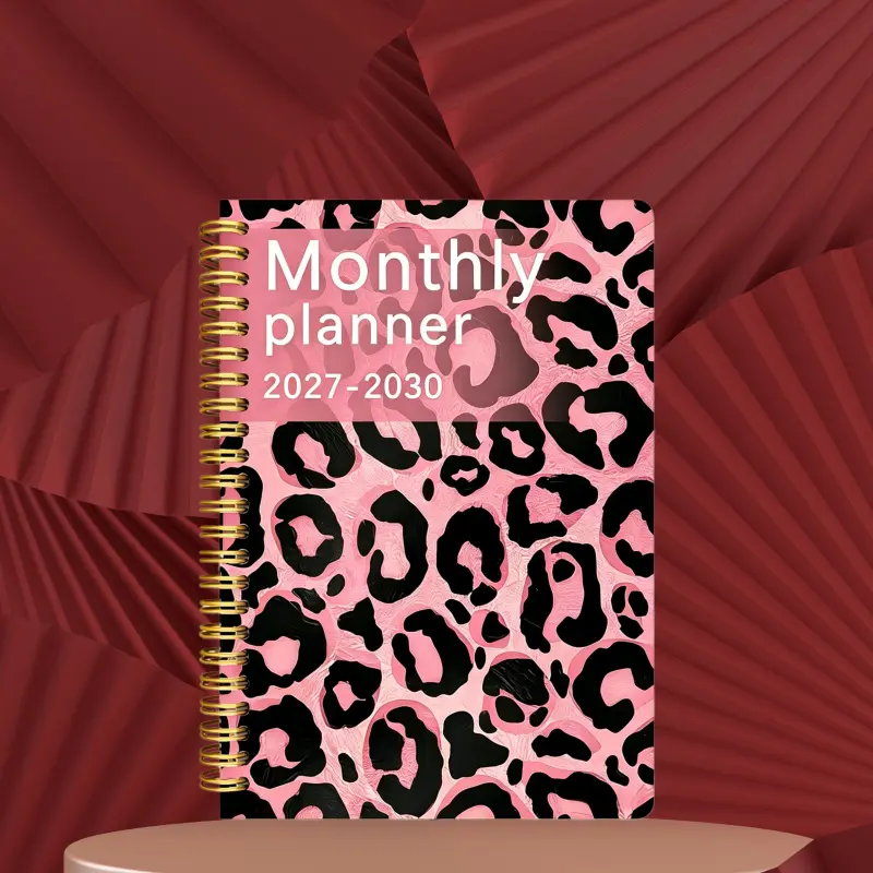 1 book of 2027-2030 monthly Spiral bound planner, 4 years 48 months calendar - A5 size, leopard print cover design (multiple colors available), spiral binding - small size, portable, ideal for holiday gifts!