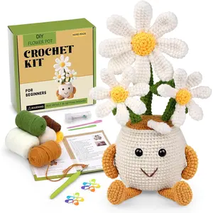 Crochet Kit for Beginners, Daisy Potted Beginner Crochet Kit for Adults, Crochet Starters Kit with Step-by-Step Video Tutorials, Complete Crochet Accessories for Mother's Day DIY Craft