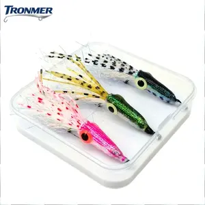3pcs Squid Fly Fishing Lures with UV Glow-in-the-Dark 3D EyesSlow-Sink Squid Baits, Realistic Tentacles, for Saltwater/Freshwater, Bass, Mackerel, Tuna, Offshore Predators - Ideal for Night Fishing & Deep-Water Hunting, Lifelike Bait, Highquality Lure,
