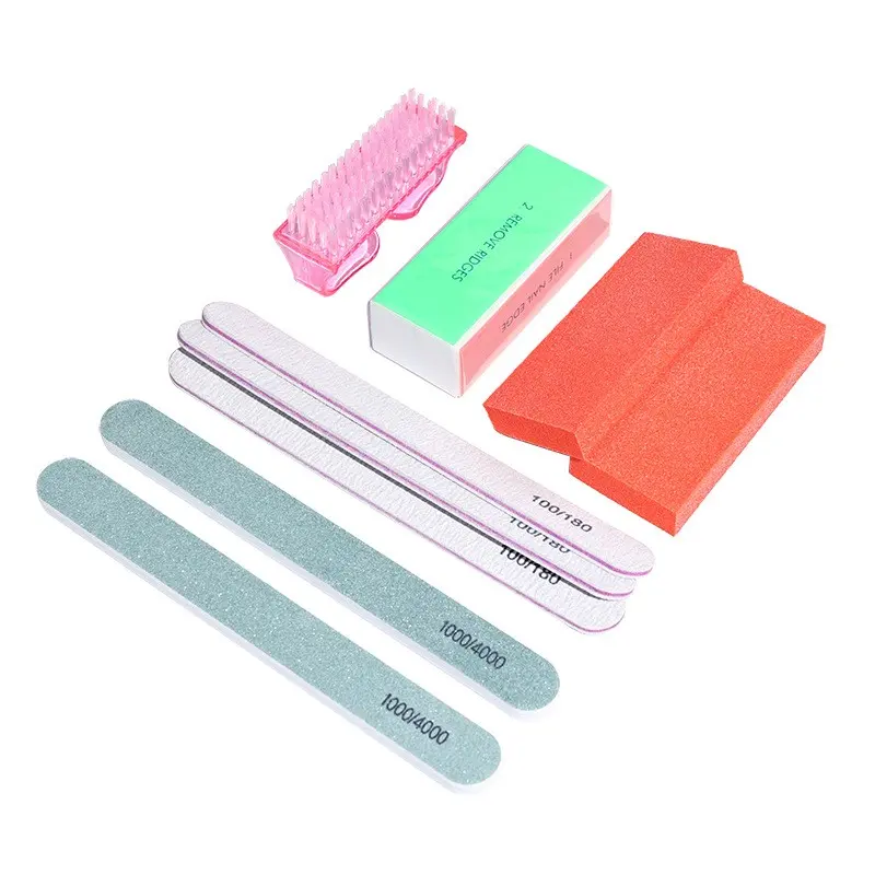 DIY Nail Care Kit for Beginners, Beginner Manicure Kit, 9-Piece Set with Dual-Sided Files, Sponge Polisher, Dust Brush, Ideal for Natural & Extension Nails
