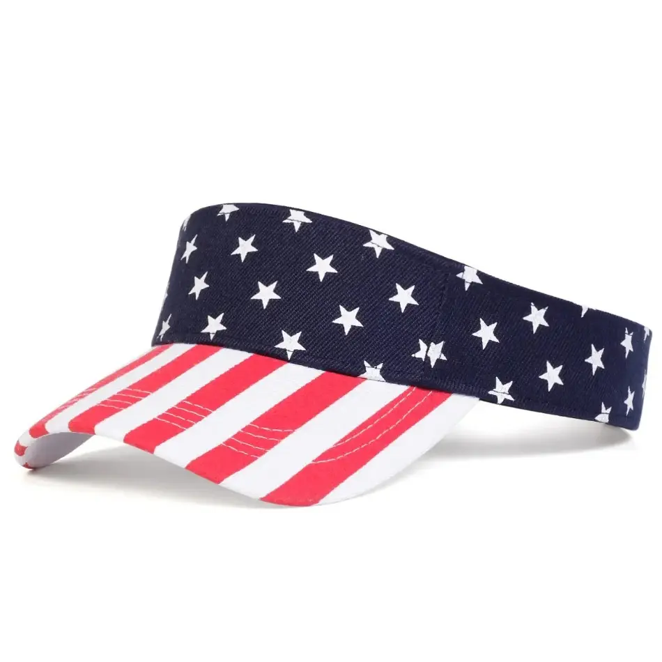 Patriotic USA Flag Sun Visor, Lightweight Empty Top Hat for Men & Women with UV Protection for 4th of July Outdoor Wear