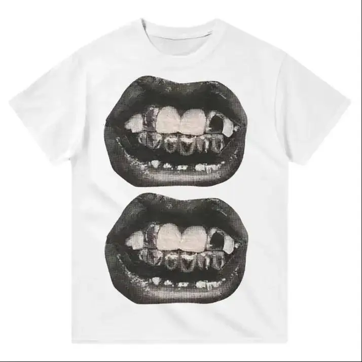 Double Grillz Graphic Fitted Geometric Cotton T-Shirt, Halloween Sports Top, Men's Streetwear Tropical Crewneck Short-Sleeve Clothes Gift
