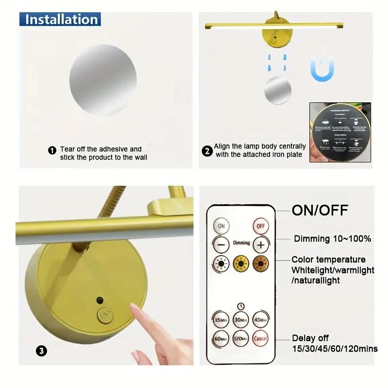 USB Rechargeable Wall Mounted Light, Dimmable Picture Light with Remote Control, Novelty Lighting for Wall Painting, Gallery Art, Painting, Portrait