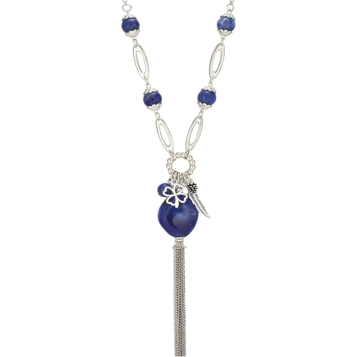 Long Chunky Pendant Necklaces for Women  Tassel Sweater Chain with Beaded Pendant Birthday Gifts for Mom Fashion Costume