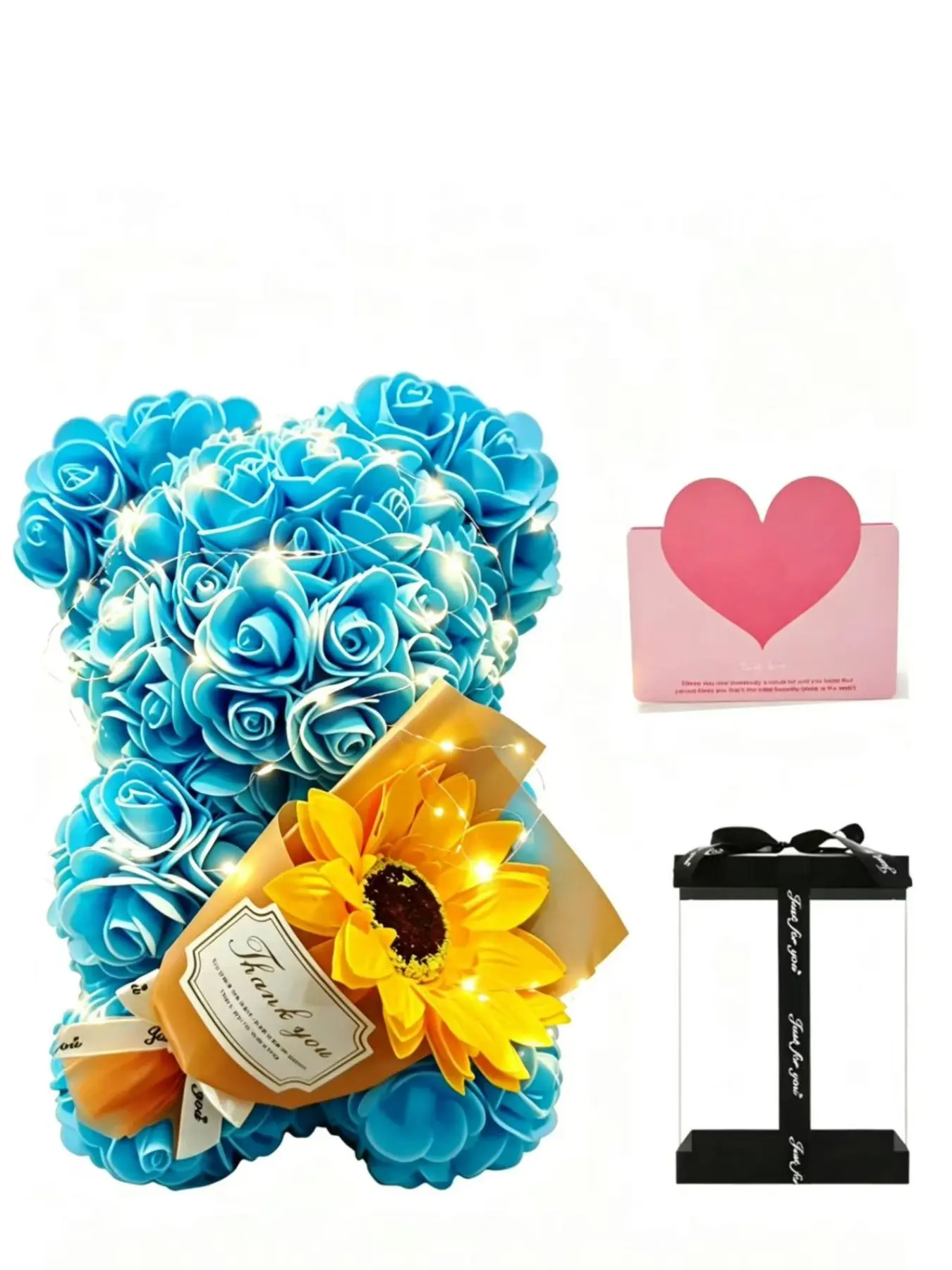 Eternal Flower Pe Rose Bear Valentine's Gift Set, Sunflower Bouquet Birthday Present, Creative Jewelry Box, 100 Languages Love Message Necklace