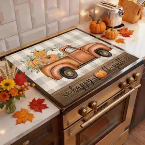 Soft Electric Stove Cover Cook Top Panel Protector Pad,Thanksgiving Pumpkin Truck Design, Scratch Resistant, Easy Clean, Multi-Purpose Kitchen Mat, Fall Decor,Home Fall Autumn Thanksgiving Decor