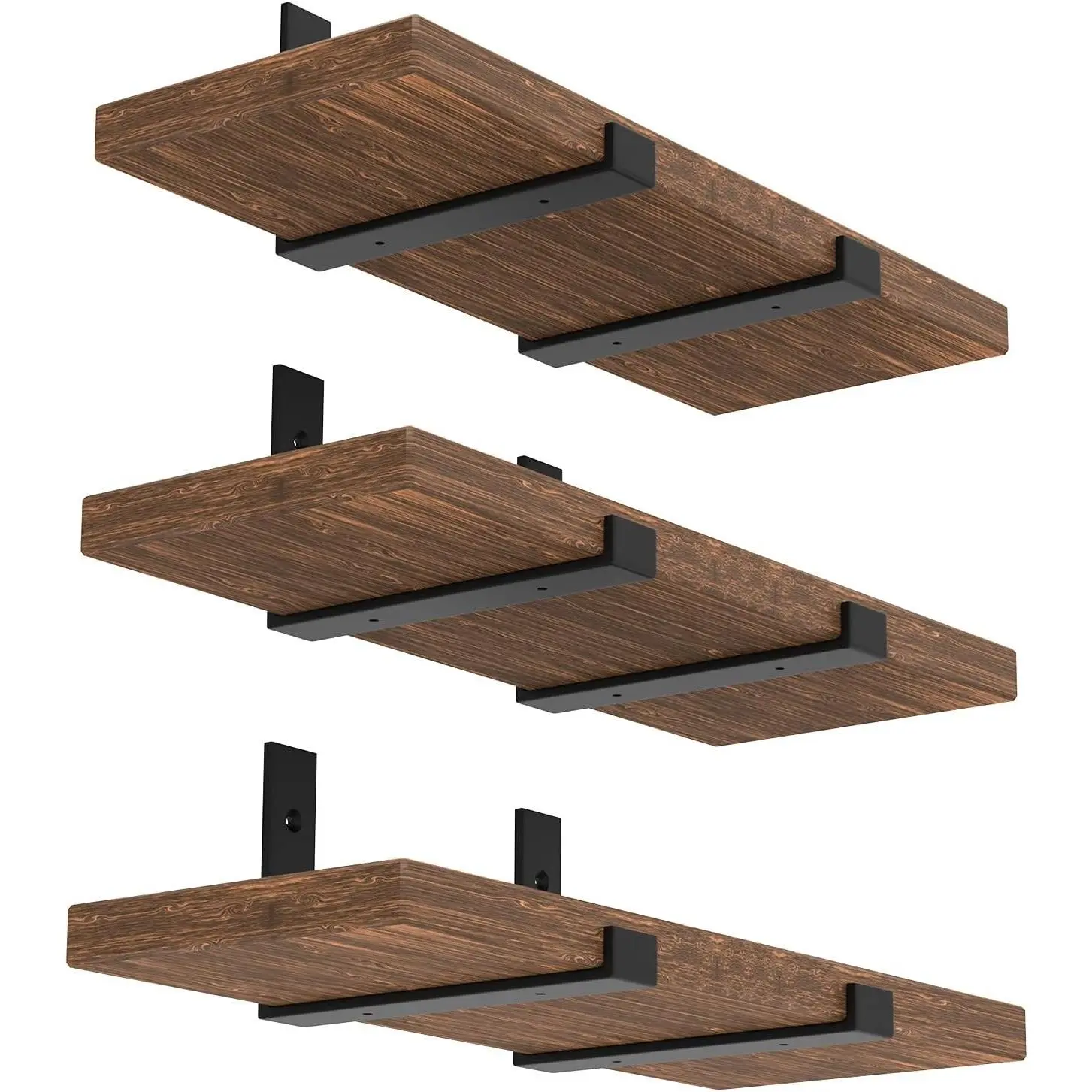 12 Inch Heavy Duty Floating Shelf Brackets, Wall Mount Industrial Black Iron Metal Brackets for Shelves, 1/5 Inch Thick, 6 PackGift