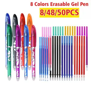 8/48/50 Pieces of 8-color Erasable Gel Pen Set, Color Erasable Refill, Heat Sensitive Erasable Pen, 0.5mm Syringe Head Office Stationery