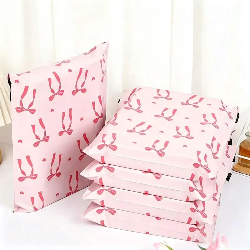 20 Pink Bow-Printed Packaging Bags，PE Polyethylene Self-Adhesive Express Bag, Suitable for Party Gift Packaging，Handmade gift wrapping, beauty sample shop, girls’ clothing store, ideal holiday gift packaging—meeting all your needs